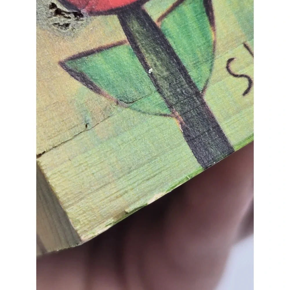 Stephanie Burgess Painted Peace Wood Trinket Box WISHES Butterflies Tulips 4.75